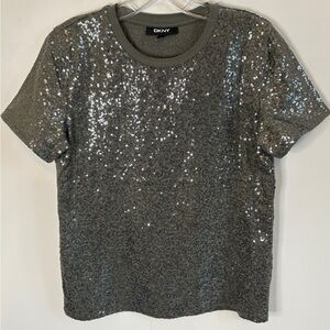 DKNY Gray Sequin Short Sleeve T-Shirt